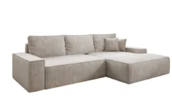 Designer Ecksofa Verona mit breiter Ottomane mit Schlaf- und Klappfunktion in Cord