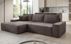 Designer Ecksofa Verona mit breiter Ottomane mit Schlaf- und Klappfunktion in Cord