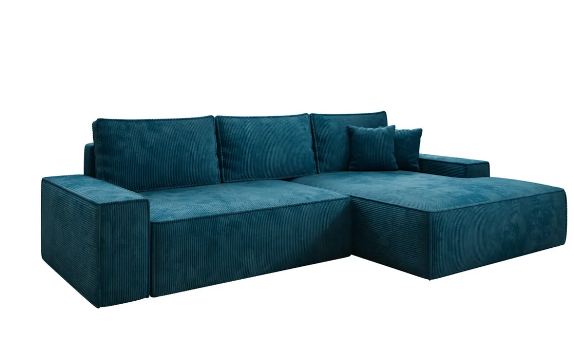 Designer Ecksofa Verona mit breiter Ottomane mit Schlaf- und Klappfunktion in Cord