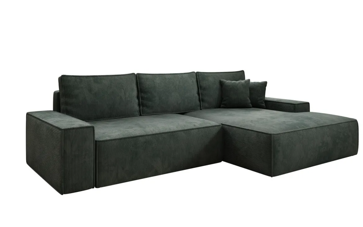 Designer Ecksofa Verona mit breiter Ottomane mit Schlaf- und Klappfunktion in Cord