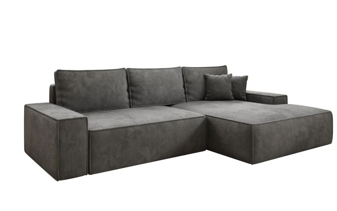 Designer Ecksofa Verona mit breiter Ottomane mit Schlaf- und Klappfunktion in Cord