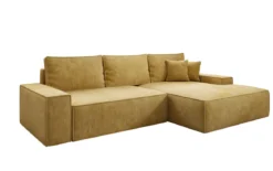 Designer Ecksofa Verona mit breiter Ottomane mit Schlaf- und Klappfunktion in Cord