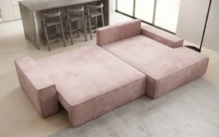 Designer Ecksofa Verona mit breiter Ottomane mit Schlaf- und Klappfunktion in Cord