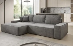Designer Ecksofa Verona mit breiter Ottomane mit Schlaf- und Klappfunktion in Cord