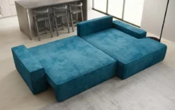 Designer Ecksofa Verona mit breiter Ottomane mit Schlaf- und Klappfunktion in Cord