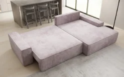 Designer Ecksofa Verona mit breiter Ottomane mit Schlaf- und Klappfunktion in Cord
