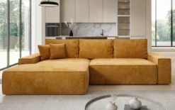 Designer Ecksofa Verona mit breiter Ottomane mit Schlaf- und Klappfunktion in Cord