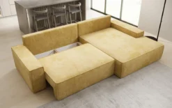 Designer Ecksofa Verona mit breiter Ottomane mit Schlaf- und Klappfunktion in Cord