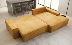 Designer Ecksofa Verona mit breiter Ottomane mit Schlaf- und Klappfunktion in Cord