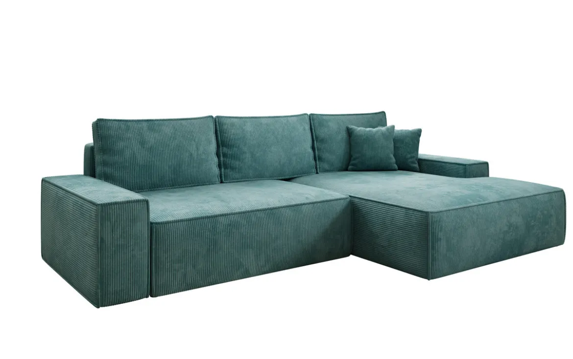 Designer Ecksofa Verona mit breiter Ottomane mit Schlaf- und Klappfunktion in Cord