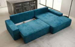 Designer Ecksofa Verona mit breiter Ottomane mit Schlaf- und Klappfunktion in Cord