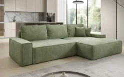 Designer Ecksofa Verona mit breiter Ottomane mit Schlaf- und Klappfunktion in Cord