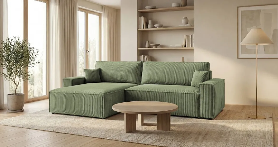 Designer Ecksofa Vienna mit Schlaf- und Klappfunktion in Cord