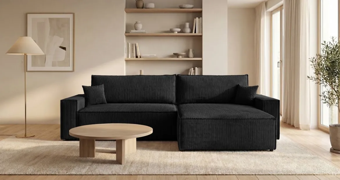 Designer Ecksofa Vienna mit Schlaf- und Klappfunktion in Cord