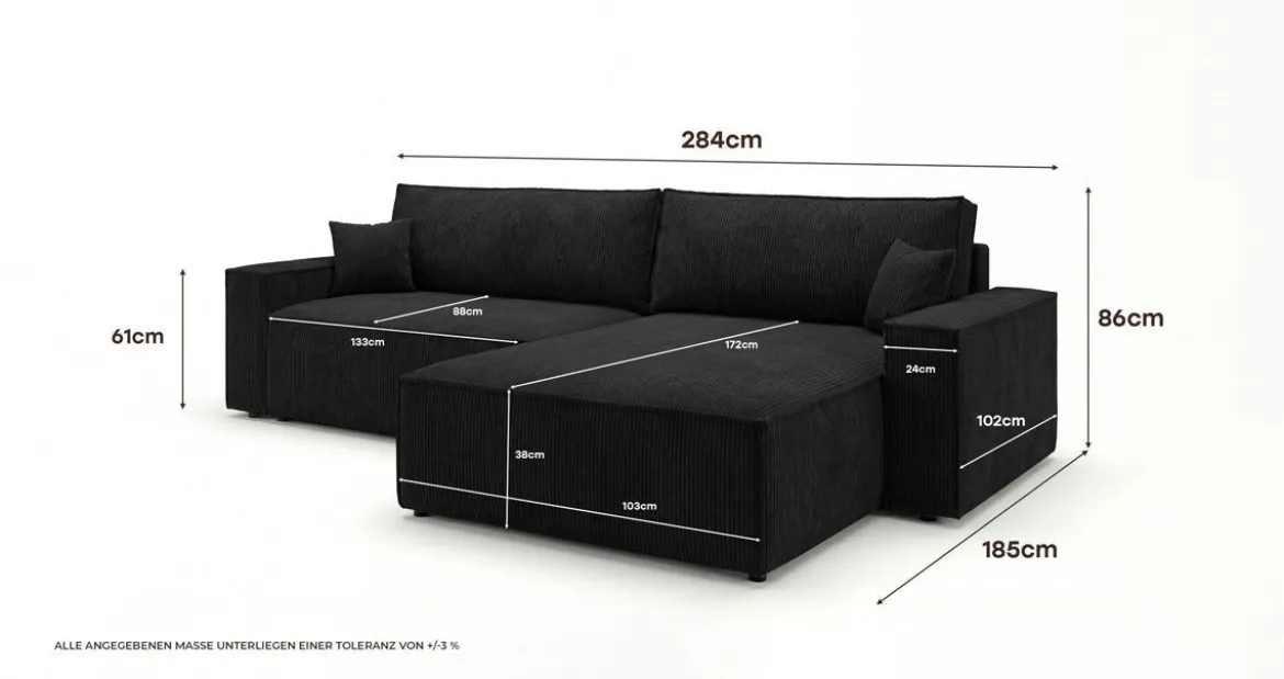Designer Ecksofa Vienna mit Schlaf- und Klappfunktion in Cord