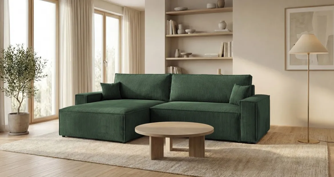 Designer Ecksofa Vienna mit Schlaf- und Klappfunktion in Cord