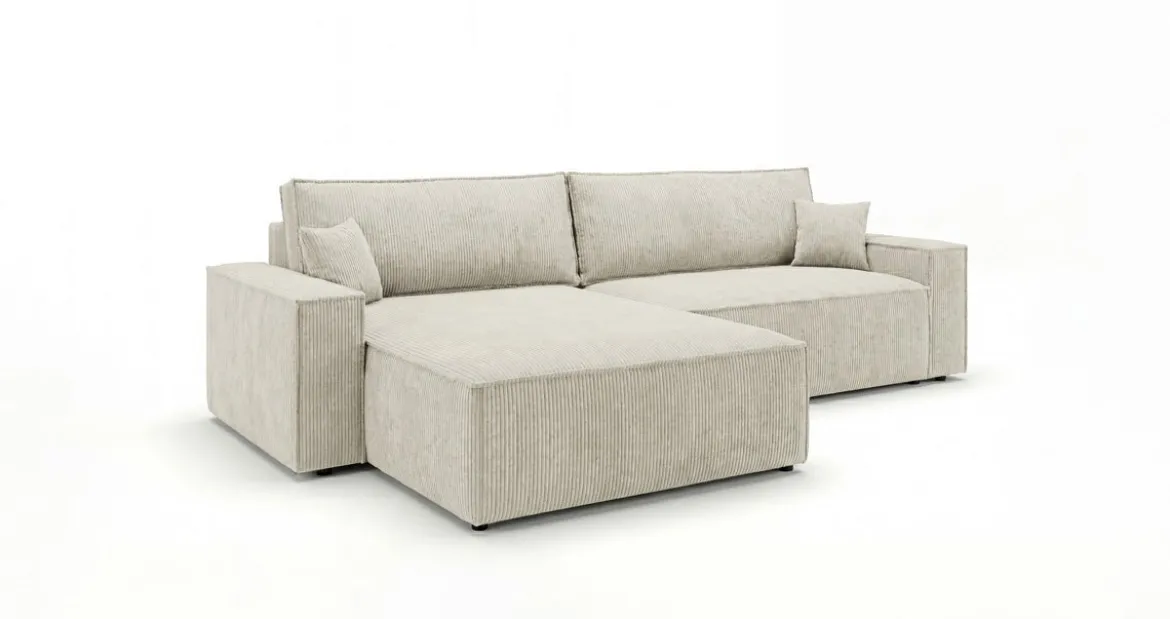 Designer Ecksofa Vienna mit Schlaf- und Klappfunktion in Cord