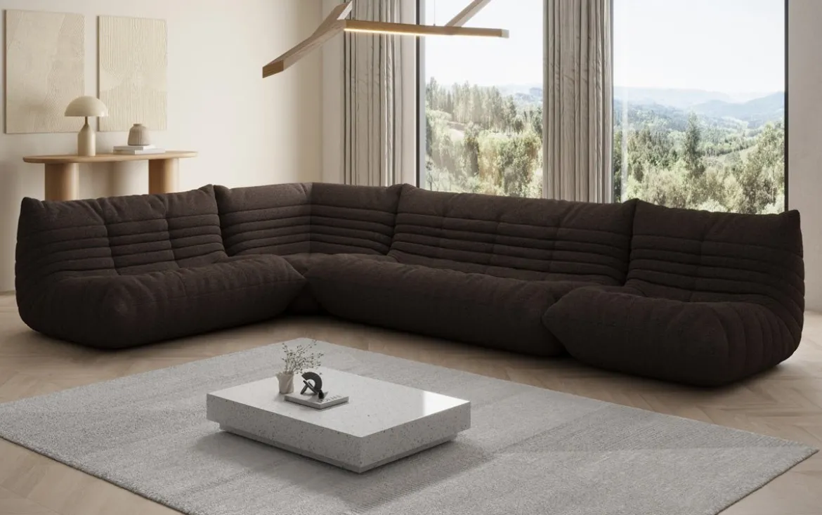 Designer Ecksofa Wohnlandschaft Calmo in Teddy Bouclé
