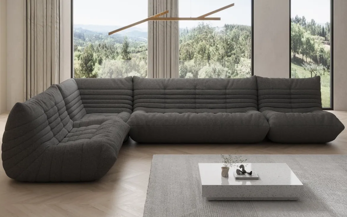 Designer Ecksofa Wohnlandschaft Calmo in Teddy Bouclé