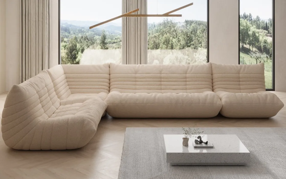 Designer Ecksofa Wohnlandschaft Calmo in Teddy Bouclé
