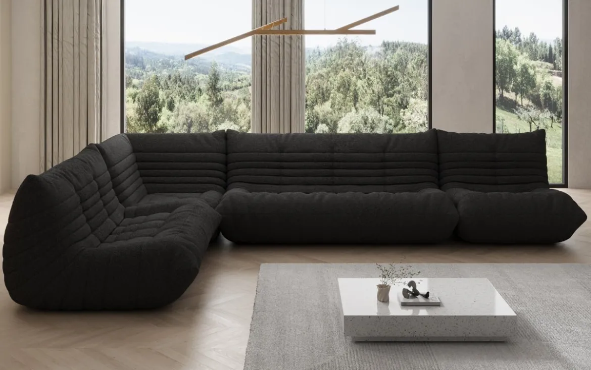 Designer Ecksofa Wohnlandschaft Calmo in Teddy Bouclé