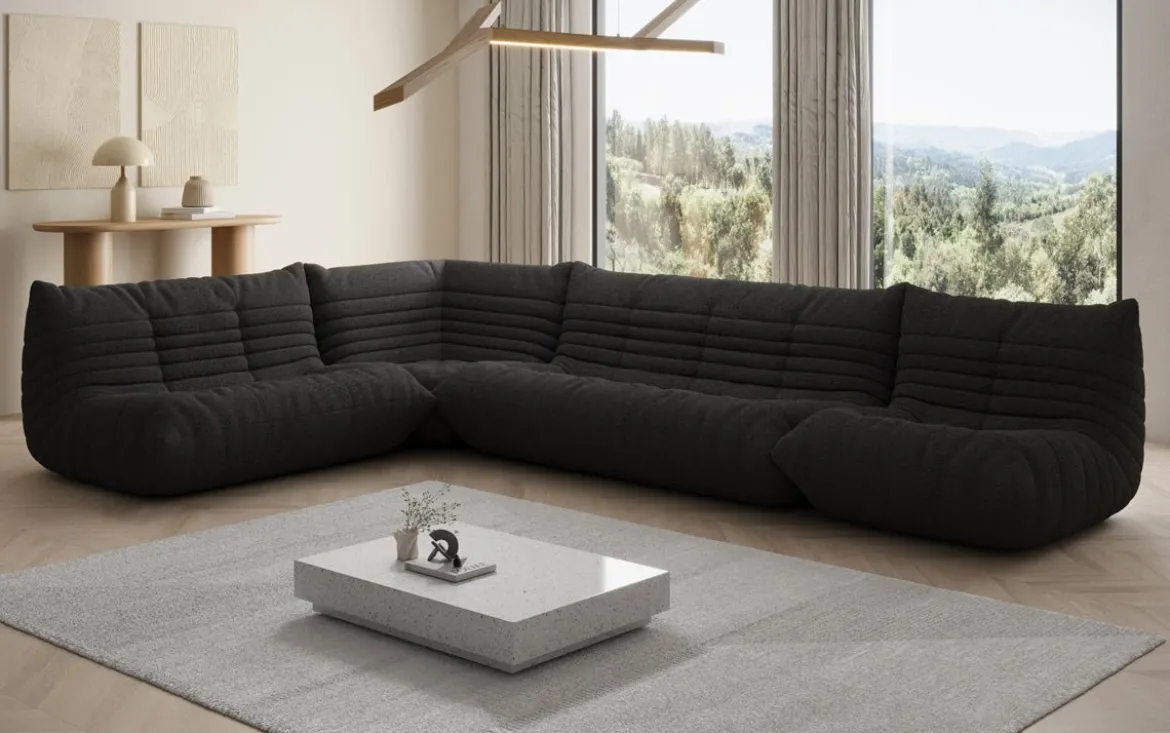 Designer Ecksofa Wohnlandschaft Calmo in Teddy Bouclé