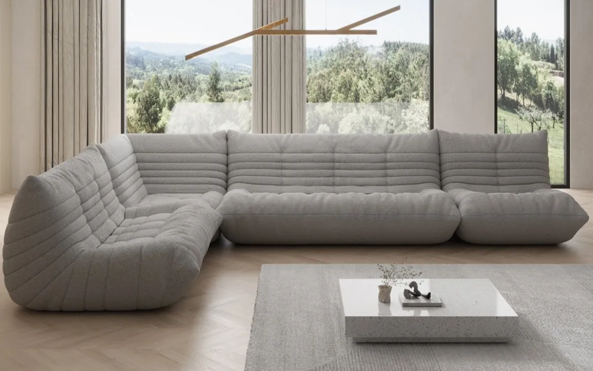 Designer Ecksofa Wohnlandschaft Calmo in Teddy Bouclé