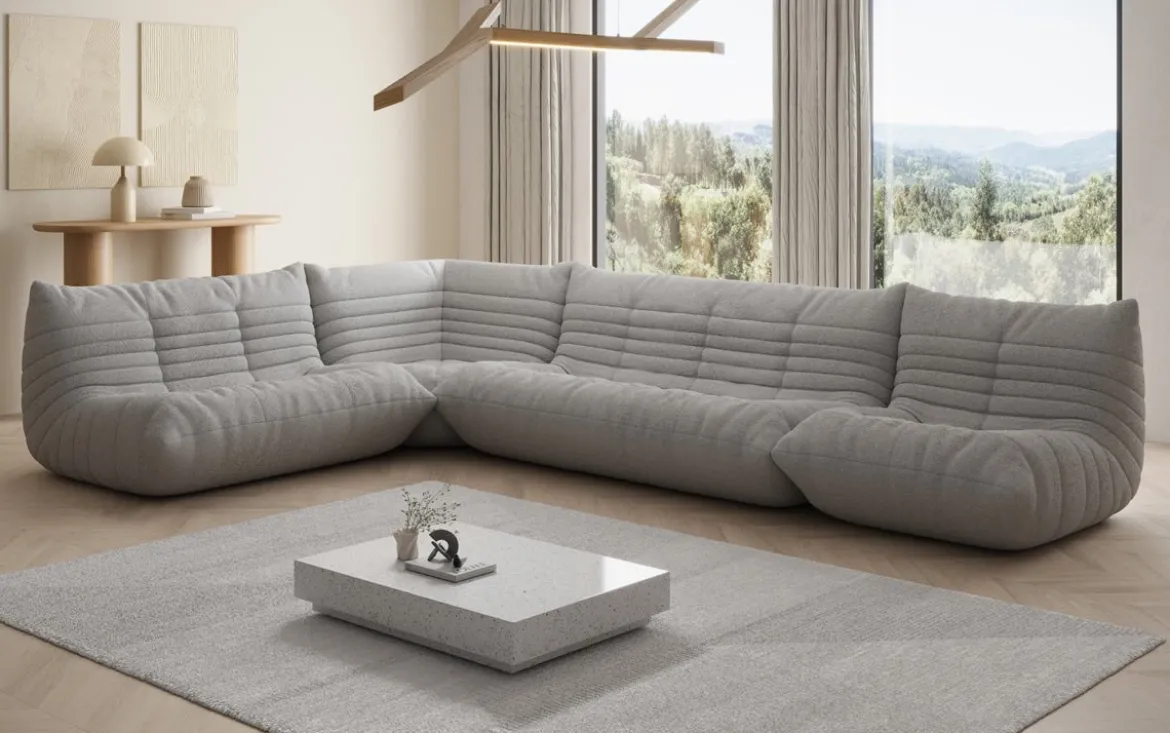Designer Ecksofa Wohnlandschaft Calmo in Teddy Bouclé