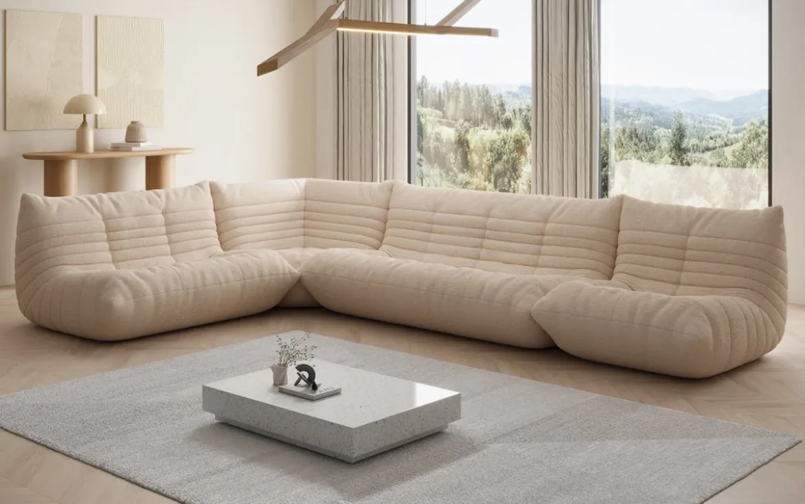 Designer Ecksofa Wohnlandschaft Calmo in Teddy Bouclé