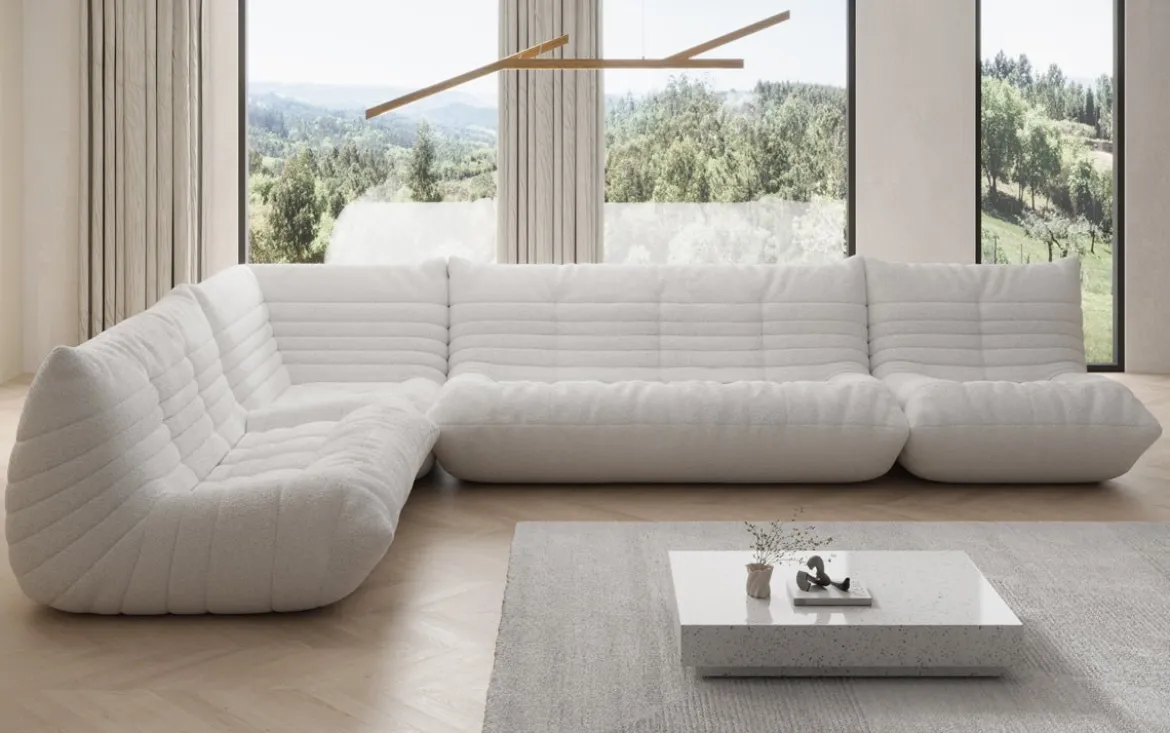 Designer Ecksofa Wohnlandschaft Calmo in Teddy Bouclé