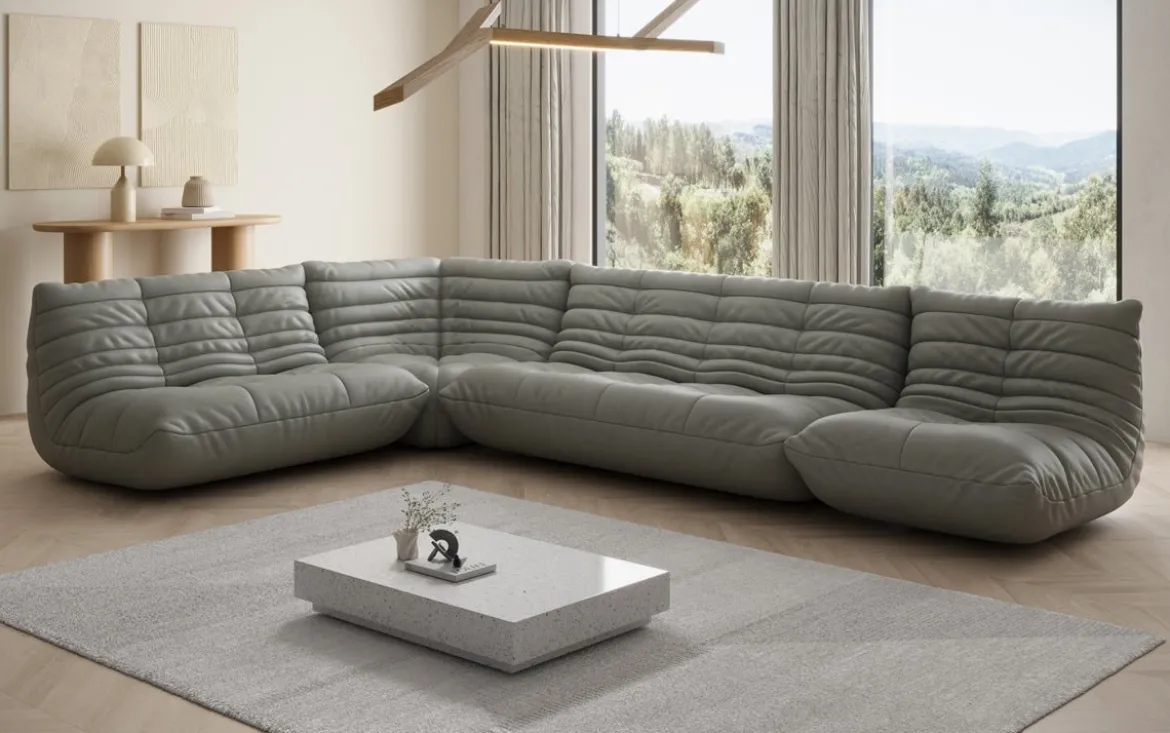 Designer Ecksofa Wohnlandschaft Calmo in Echtleder