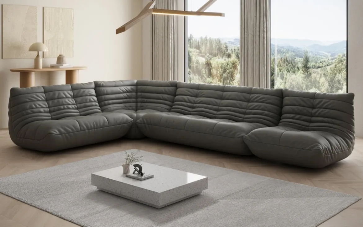 Designer Ecksofa Wohnlandschaft Calmo in Echtleder