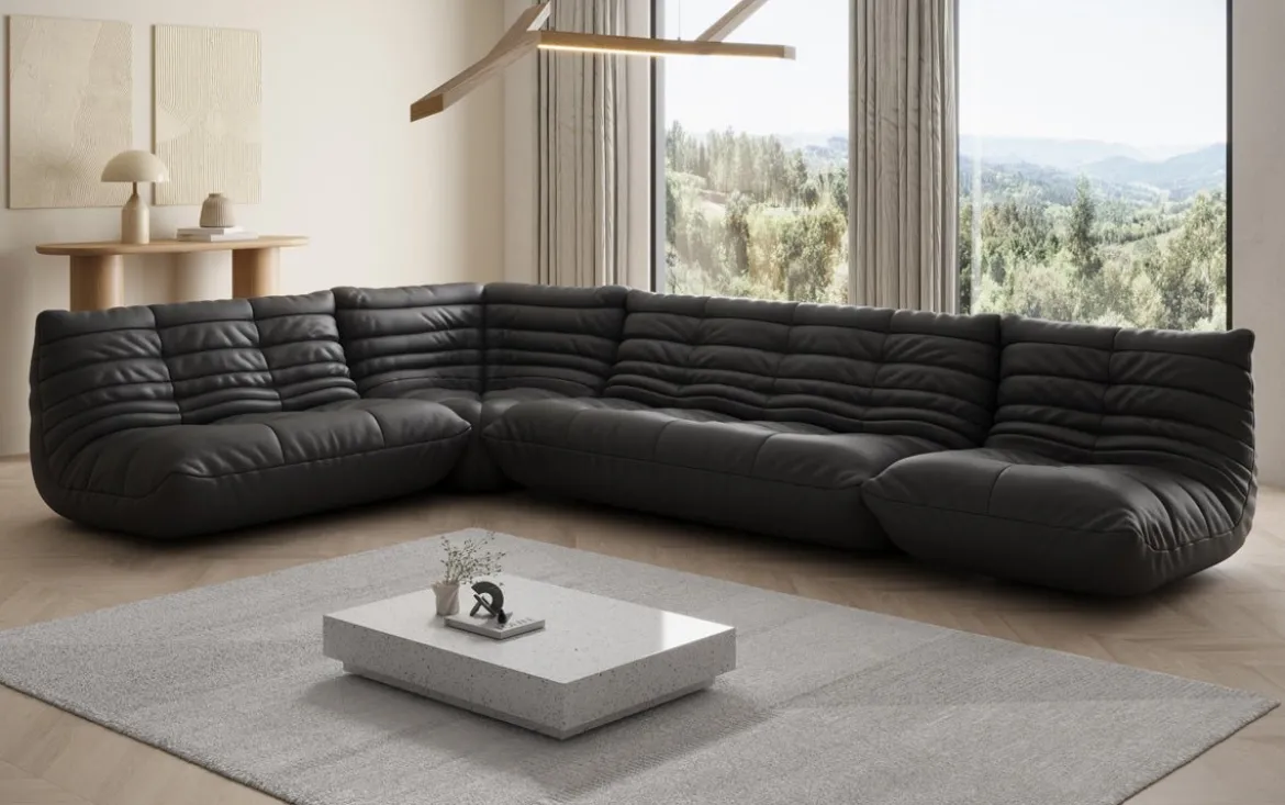 Designer Ecksofa Wohnlandschaft Calmo in Echtleder