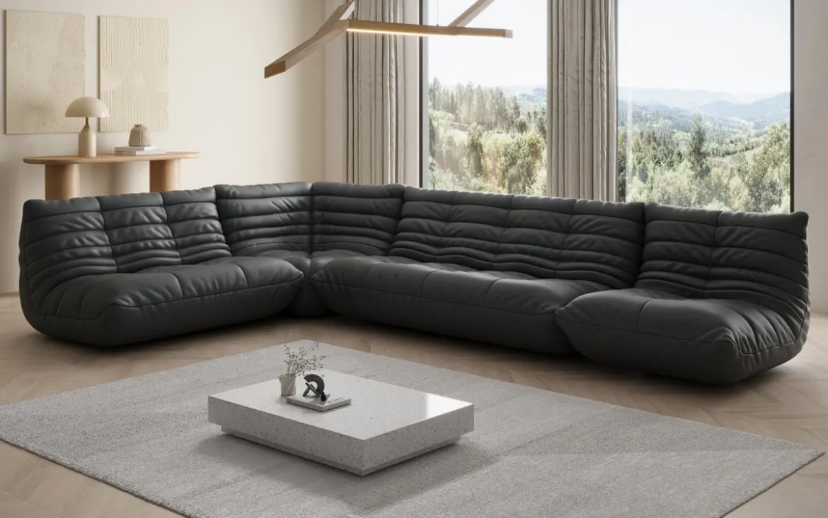 Designer Ecksofa Wohnlandschaft Calmo in Echtleder