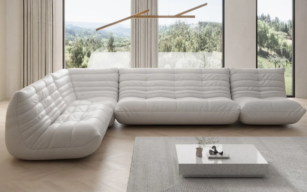 Designer Ecksofa Wohnlandschaft Calmo in Echtleder