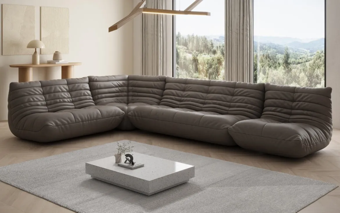 Designer Ecksofa Wohnlandschaft Calmo in Echtleder
