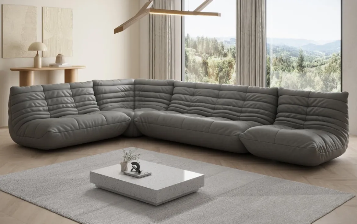 Designer Ecksofa Wohnlandschaft Calmo in Echtleder
