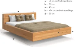Designer Holzbett Arvelo aus massiver Eiche in Schwebeoptik und geraden Headboard