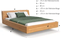 Designer Holzbett Arvelo aus massiver Eiche in Schwebeoptik und geneigtem Headboard