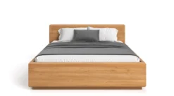Designer Holzbett Calveno aus massiver Eiche mit Stauraum und geraden Headboard