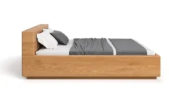 Designer Holzbett Calveno aus massiver Eiche mit Stauraum und geraden Headboard
