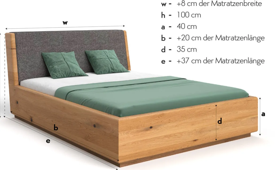Designer Holzbett Cassian aus massiver Eiche mit Stauraum