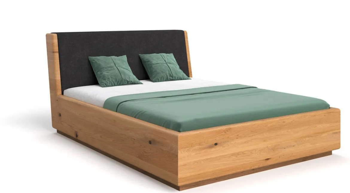 Designer Holzbett Cassian aus massiver Eiche mit Stauraum
