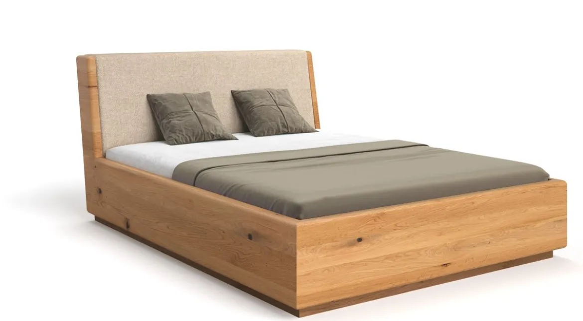 Designer Holzbett Cassian aus massiver Eiche mit Stauraum