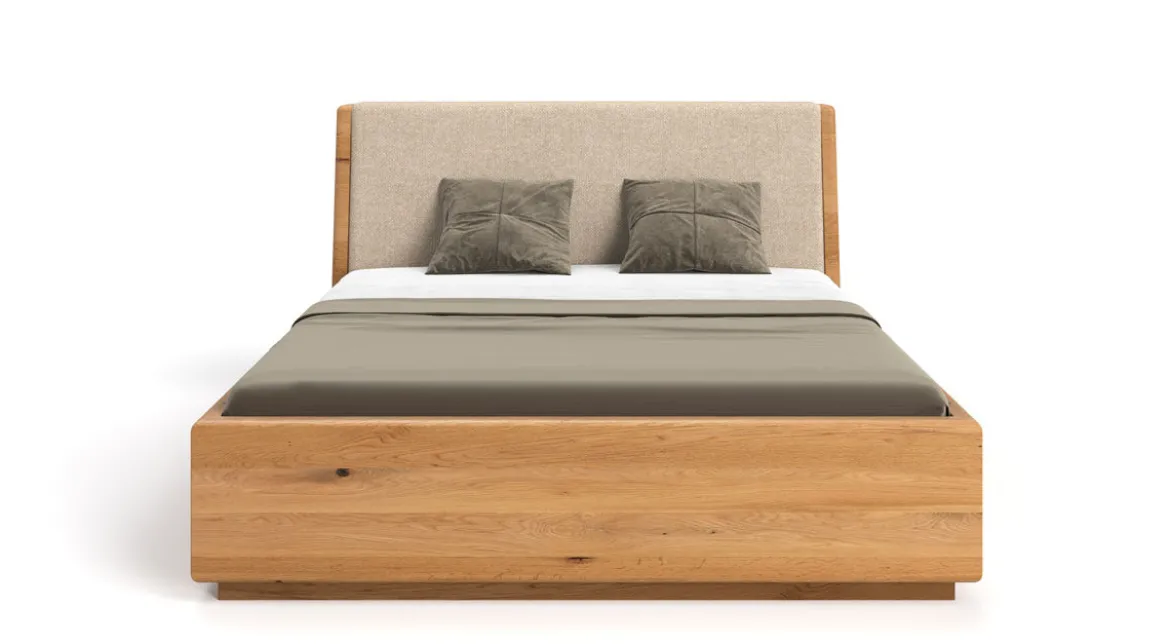 Designer Holzbett Cassian aus massiver Eiche mit Stauraum
