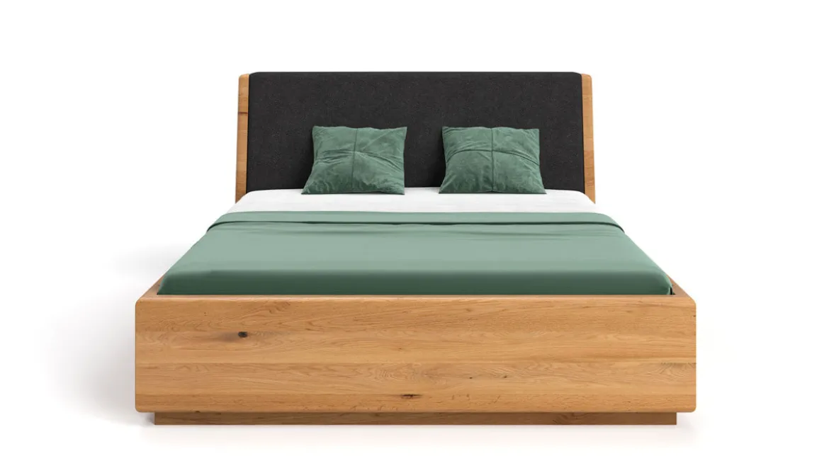 Designer Holzbett Cassian aus massiver Eiche mit Stauraum