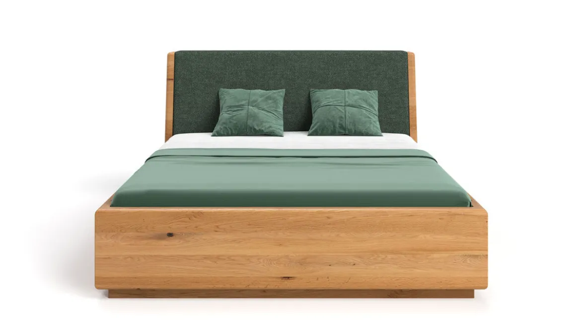 Designer Holzbett Cassian aus massiver Eiche mit Stauraum