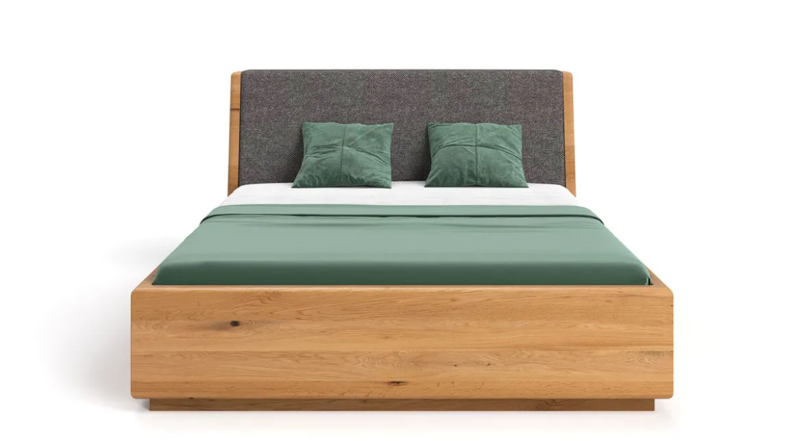 Designer Holzbett Cassian aus massiver Eiche mit Stauraum