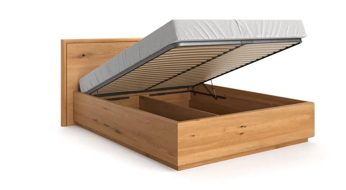 Designer Holzbett Celestia aus massiver Eiche mit Stauraum