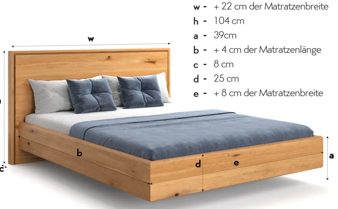 Designer Holzbett Celestia aus massiver Eiche in Schwebeoptik